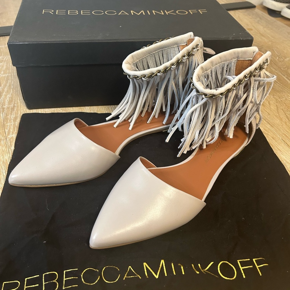 NWT Rebecca Minkoff Women's Fringe Ankle Strap Flats